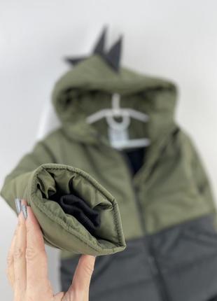 Демісезонна куртка з ріжками діно на флісі подовжена тепла та зручна7 фото
