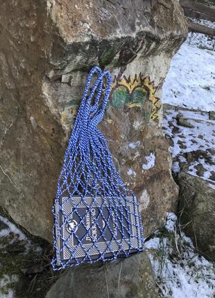 Авоська плетена багаторазова - ecogg - бавовняна, розмір s - 5л, біло-синя