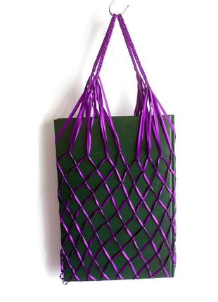 Натуральна сумка авоська - ecogg - атласна, розмір s - 5л, пурпурна1 фото