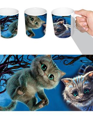 Чашка белая алиса в стране чудес чеширский кот (z0555)