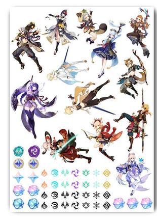 Стикеры аниме геншин удар а3 лист (stik_162)