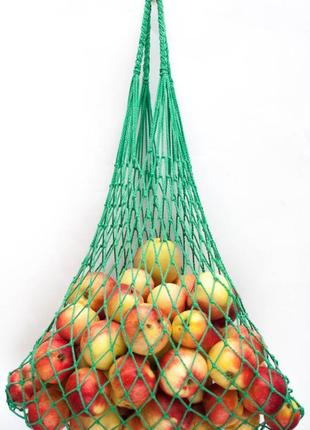 Містка літня сумка з натуральної бавовни "авоська" зелена до 20 кг