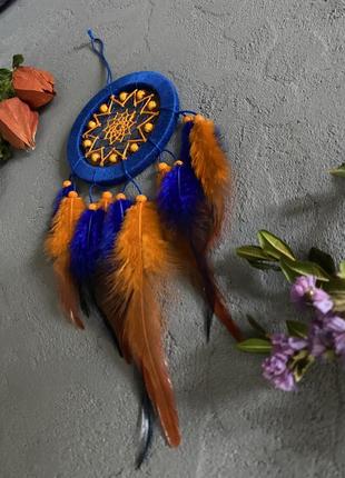 Сине оранжевый маленький ловец снов. ловець снів. амулет. декор для дома