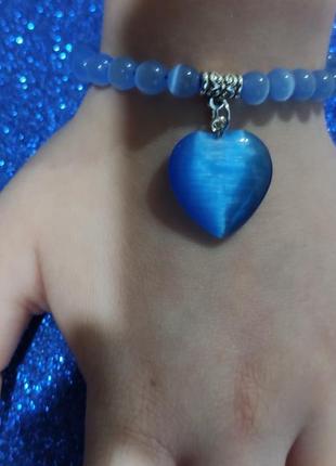 Браслет сердечко-кошачий глаз 18см.