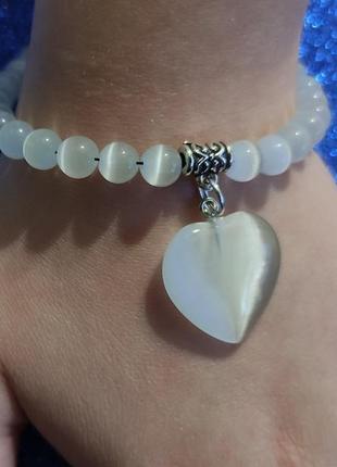 Браслет-кошачий глаз +сердце 18см.