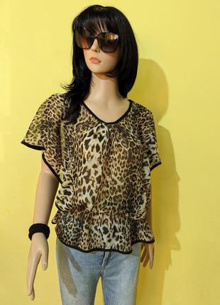 Леопардовая шифоновая блуза кофта топ с воланами летучая мышь леопардова tally weijl3 фото