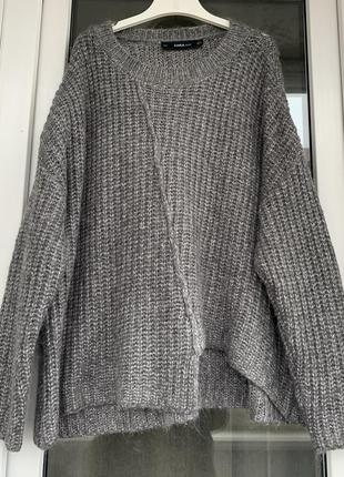Zara серый свитер оверсайз с альпакой м-л