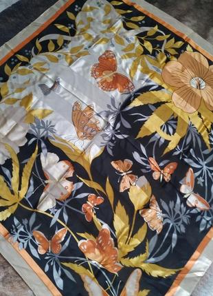 Шелковый красивый платок бабочки цветы.6 фото