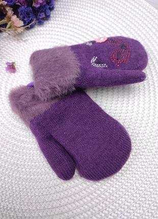 Супер теплі на 1-3 роки подвійні рукавички з шнурівкою, утеплені хутром ворсовим3 фото