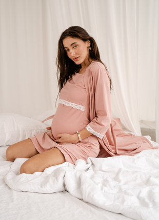 Комплект для вагітних - халат + сорочка пудра (комплект для беременных - халат + рубашка пудра)1 фото