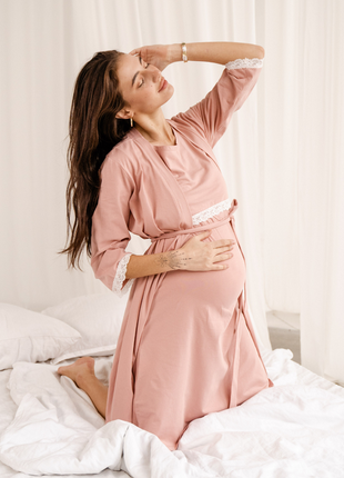 Комплект для вагітних - халат + сорочка пудра (комплект для беременных - халат + рубашка пудра)6 фото