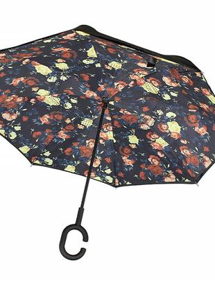 Зонт обратного сложения lesko up-brella розы женский1 фото