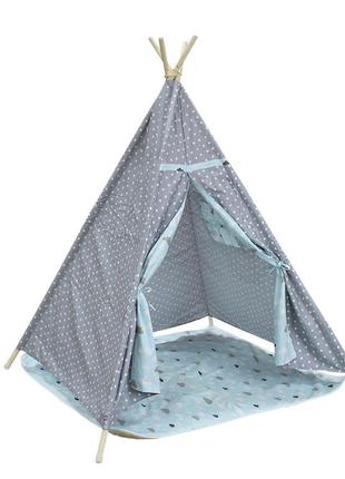 Детская игровая палатка littledove ajz-046 серый горошек домик вигвам для детей