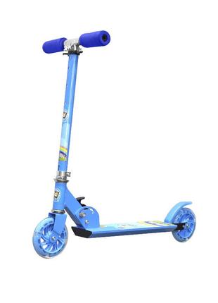 Двухколёсный самокат scooter 999 синий детский складной с регулировкой руля ножным тормозом1 фото