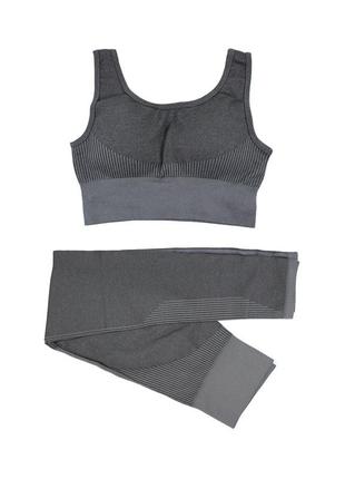 Комплект женский lesko 6202 dark grey l лосины и топ для фитнеса спортзала занятий спортом