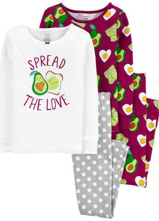 Пижама набор carters 6 лет 4-piece avocado 100% snug fit cotton pjs