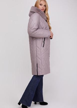 Куртка пальто пуховик, р.52, цвет пудра6 фото