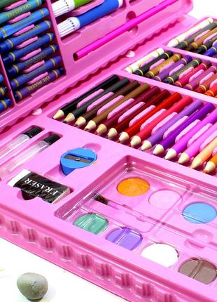 Набір для малювання в кейсі lesko super mega art set 168 pink фарби фломастери олівці все для творчості2 фото