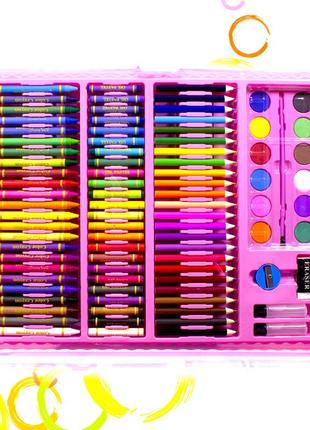 Набір для малювання в кейсі lesko super mega art set 168 pink фарби фломастери олівці все для творчості5 фото