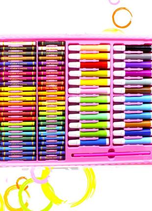 Набір для малювання в кейсі lesko super mega art set 168 pink фарби фломастери олівці все для творчості4 фото