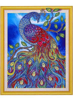 Алмазна мозаїка lesko diy 4017 "казковий павич" вишивка стразами на полотні