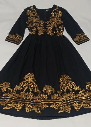 Шикарное коттоновое платье с золотой вышивкой, 14-16 р1 фото