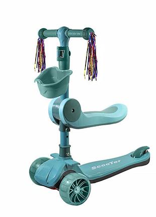 Детский самокат 2 в 1 scooter baq-016-8 turquoise трехколесный с сиденьем для самых маленьких