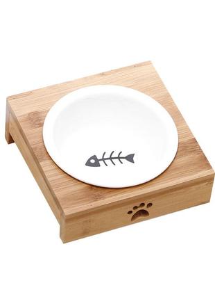 Миска для котов и собак taotaopets 111108-1 кормушка на деревянной подставке
