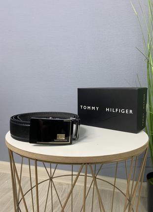 Чоловічий шкіряний ремінь tommy hilfiger томмі хілфігер брендовий пояс пряжка автомат6 фото