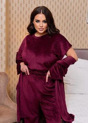 Жіночий спальний домашній комплект піжама супер батал велюр трійка3 фото