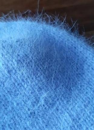 Модная шапка бини, пушистая шапка из ангоры, вязаная шапочка, ручная работа