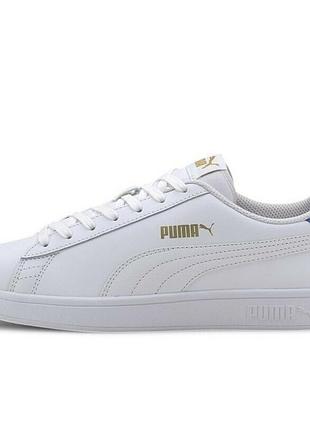 Кроссовки-кеды мужские puma smash v2 l 365215 18 (белые с синим, кожаные, повседневные, закрытые, бренд пума)