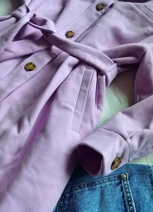 Лавандове пальто-рубашка на підкладі. щільна тканина4 фото