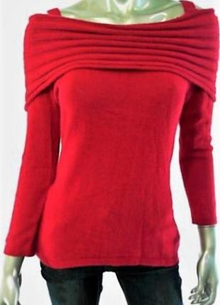Червоний светр ангора/нейлон з декольте оголював плечі m на 44-48
