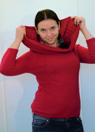 Червоний светр ангора/нейлон з декольте оголював плечі m на 44-485 фото