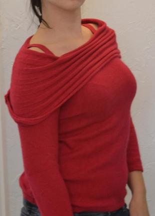 Червоний светр ангора/нейлон з декольте оголював плечі m на 44-482 фото