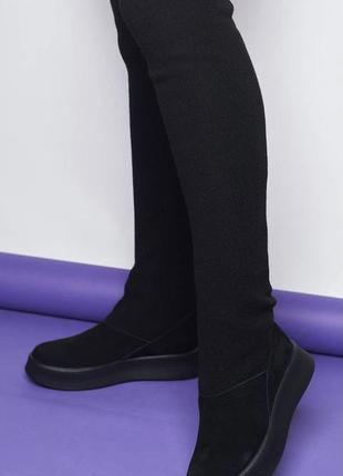 Женские стильные зимние ботинки - чулки tom ford из натуральной замши черного цвета2 фото
