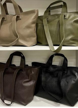 Сумка шопер жіноча з м'якої зернистої натуральної шкіри2 фото