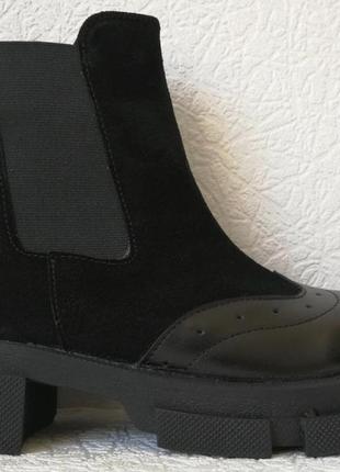 Челси женские чёрные на толстой подошве ботинки кожа замш бренд mante зима на резинках1 фото