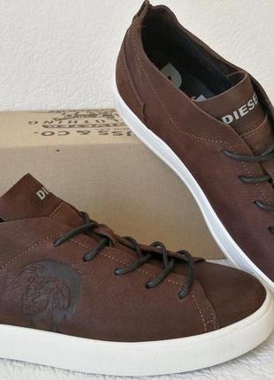 Diesel стиль! мужские коричневые кожаные кеды туфли кроссовки очень удобные!