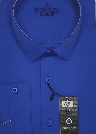 Мужская рубашка синяя однотонная приталенная fiorenzo vd-0063 турция, стильная с длинным рукавом хлопок9 фото
