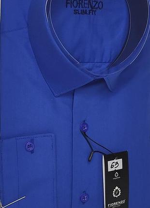 Мужская рубашка синяя однотонная приталенная fiorenzo vd-0063 турция, стильная с длинным рукавом хлопок8 фото