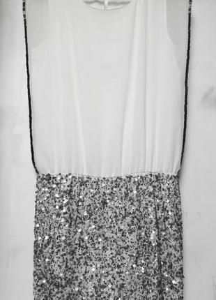 Zara. нарядное крепдешиновое платье с пайетками на юбке. есть нюанс. l размер.1 фото