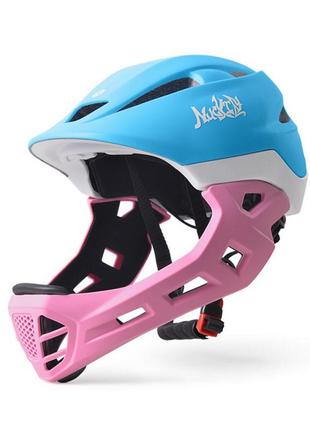 Шлем защитный с подбородком nuckily pb14 blue + pink р. 52-55 велошлем для велосипедистов1 фото