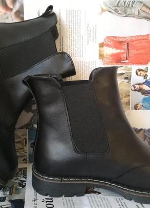 Женские черные ботинки в стиле timberland оксфорд  натуральная кожа зима мех тепленькие9 фото