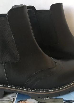 Женские черные ботинки в стиле timberland оксфорд  натуральная кожа зима мех тепленькие5 фото