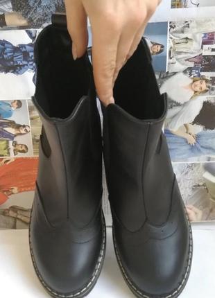 Женские черные ботинки в стиле timberland оксфорд  натуральная кожа зима мех тепленькие7 фото