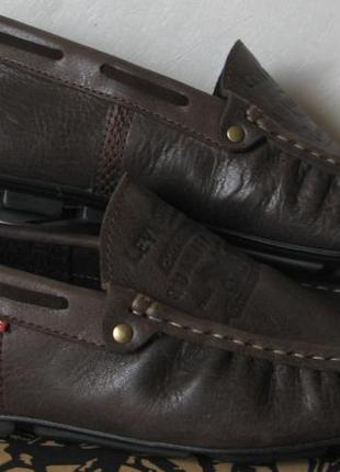 Стильные кожаные мужские мокасины в стиле levis весна лето осень туфли горький шоколад
