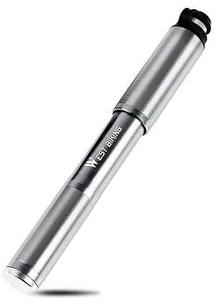 Насос для велосипеда west biking 0711033 silver ручной с фиксатором и иглой мини насос