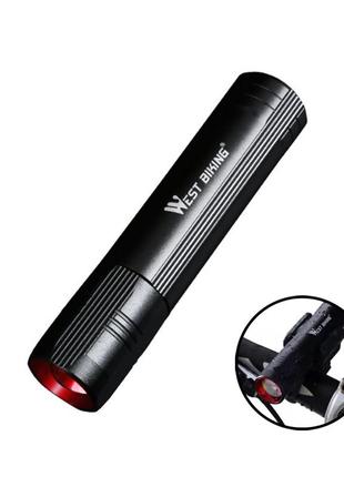 Ліхтар велосипедний west biking 0701128 black з кріпленням usb акумуляторний велосипедний ліхтар передній